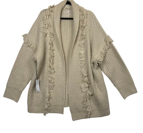 T by Talia Sweaters - T by Talia Cream Fringe Trim Open Front Cardigan Sweater Size Medium NWT